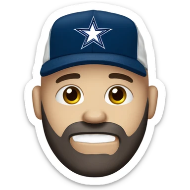 Bald white male with dark brown beard holding dark blue Dallas Cowboys hat. He’s crying because he’s ashamed of being bald  sticker