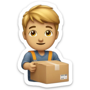 Sad courier delivering a package sticker