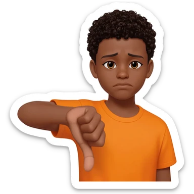 black boy curly hair orange shirt thumbs down not happy sticker
