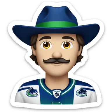 handsome brunette vancouver Canucks fan with moustache and hat sticker