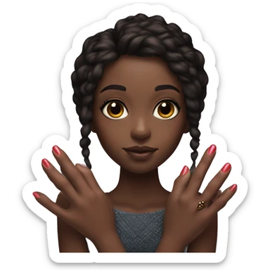 porcelain skinned girl, brunette, brown eyed, with red square manicure holds black panther in her hands sticker