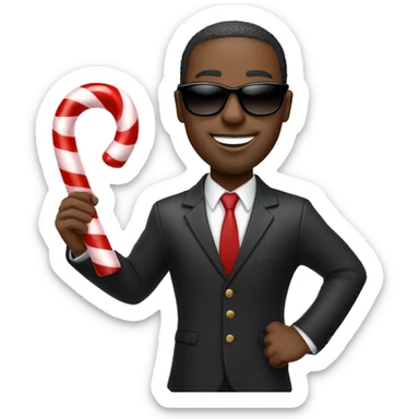 black man in suit and sunglasses twirling peppermint candy cane sticker