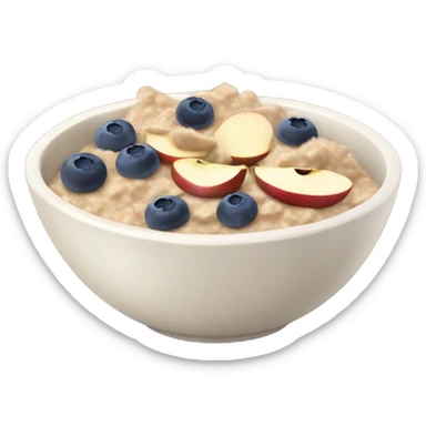 oatmeal in a bowl topped with apple blueberries and dark chocolate sticker
