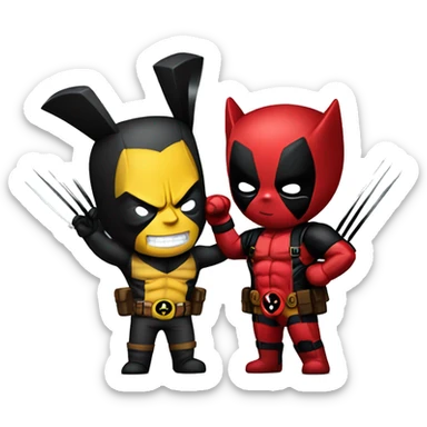 Deadpool and wolverine making a heart sticker