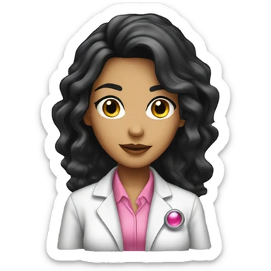  young beautiful female idol scientist with beaded earrings & long black hair with pink accents sticker
