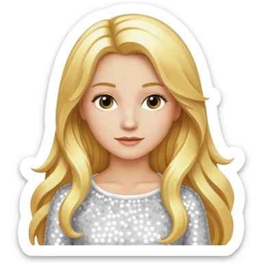 Katharina Siegel with long golden blonde hair, white sequin outfit sticker