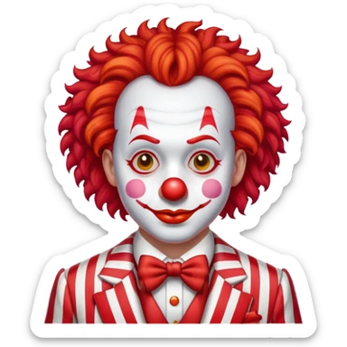 clown with bright red curly hair and white-red striped suit sticker