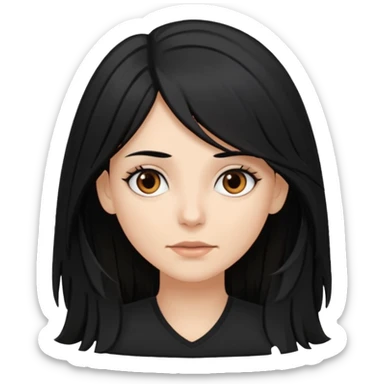 white woman with choppy long black hair and brown eyes sticker