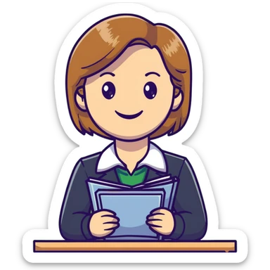 smiling teacher with light brown hair and green eyes sticker
