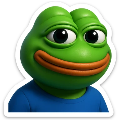 pepe in
- 3d style
- bright green
- smiling
- looking straight at the camera
- good highlights and shadows sticker