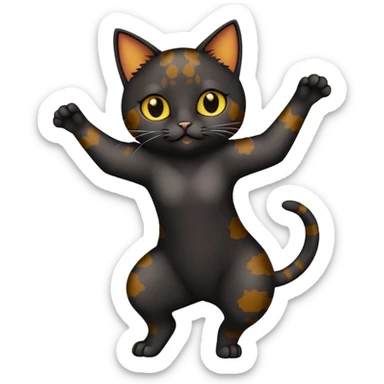 Black tourtishell cat with yellow eyes dancing sticker