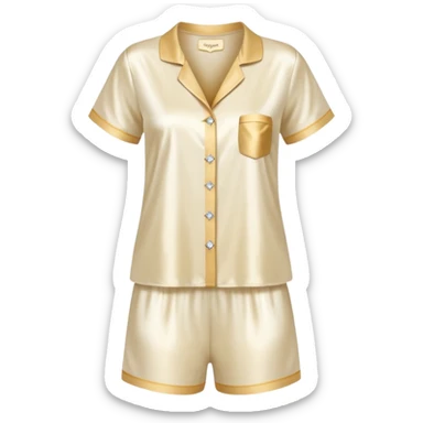 Light cream silk pyjamas set with a little diamond on the pocket golden sticker