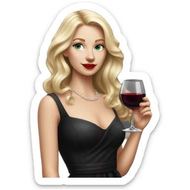 Blonde White girl in black Elegant dress with red wine, HYPER REALISTIC sticker