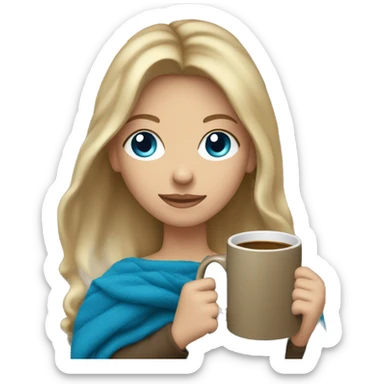 Dark blonde hair woman with blue eyes fall blanket holding mug sticker