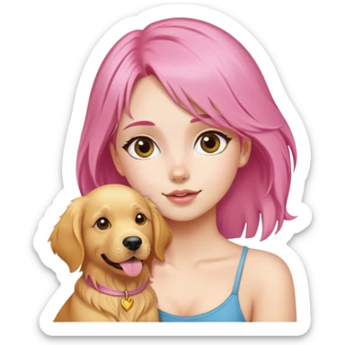a pink hair girl and a golden retriever sticker