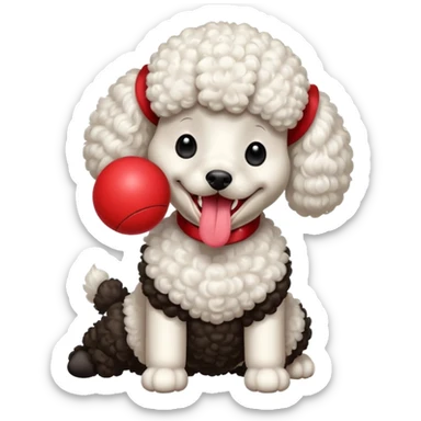 Poodle dog curly hair playing with ball with tongue out sticker