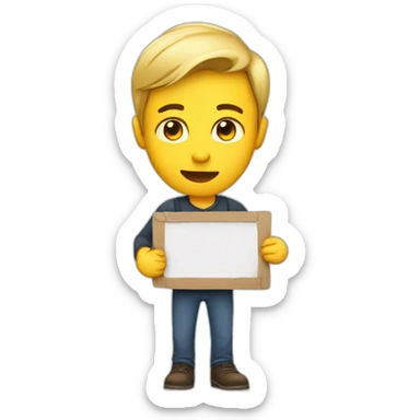 A person holding up a sign saying 'please stop and go away' sticker