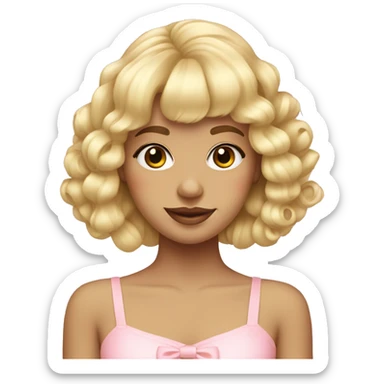 blonde girl with bangs and ringlets with pastel pink bows in hair sticker