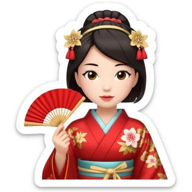 Kimono princess, red kimono with fan sticker