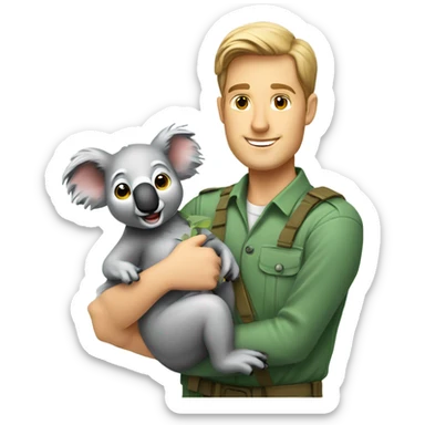 Caucasian male zookeeper holding koala sticker
