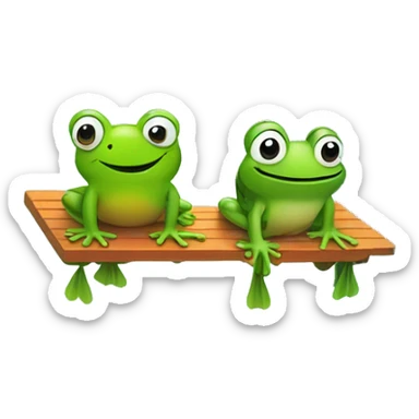 A frog sitting on a lawn chair while another frog is jumping off a diving board into a pool  sticker