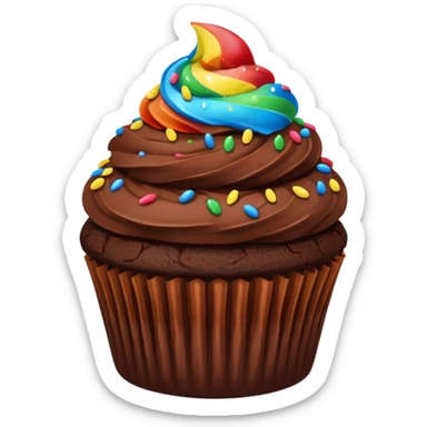 chocolate cupcake with chocolate frosting and rainbow sprinkles sticker
