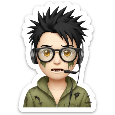 make a zombie iphone emoji with black  glasses, scratches black spiky hair and headphone
 sticker
