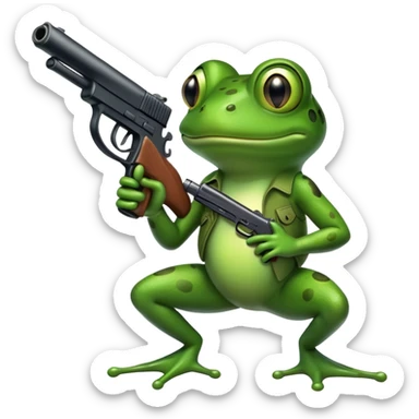 Frog holding a gun sticker
