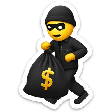 Thief stealing money bag with the word “Toptier” embroidered on it sticker