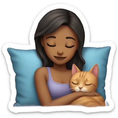 a girl sleep with a cat sticker