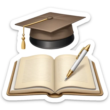 "A white open book,The pen should be positioned as placed exactly in the center between the pages.  if held by a right-handed person - meaning the direction is reversed compared to a left-handed grip. The pen should be uncapped, and the cap placed behind it." sticker