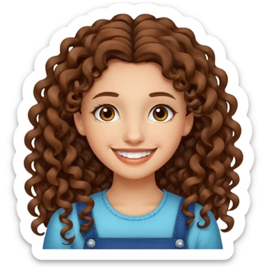 She has long brown curly hair a little black and a beautiful smile of braces sticker