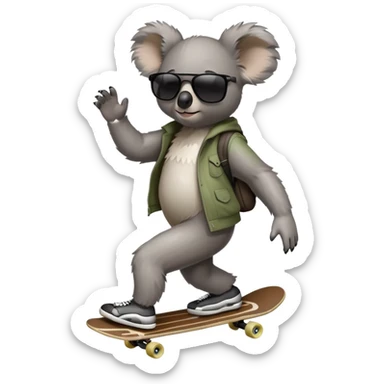 anthropomorphised koala in skater-style clothing wearing dark sunglasses walking upright sticker