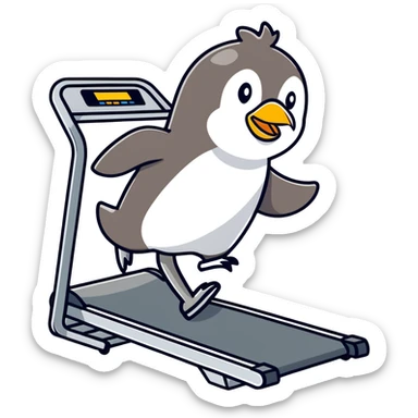 Penguin running on treadmill exhausted sticker