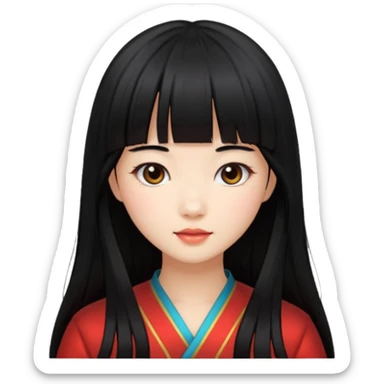 Pretty Chinese girl with long black hair and bang sticker