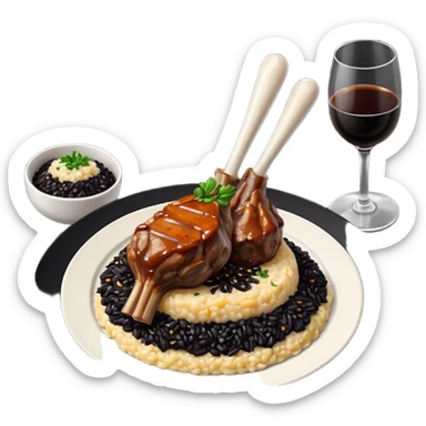 Lamb Shanks with Risotto Nero on a black plate sticker