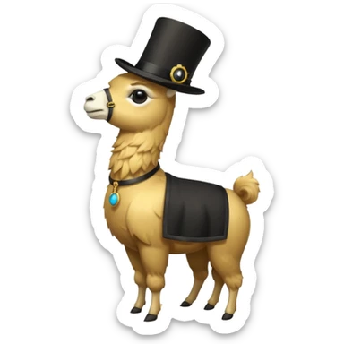 A small golden llama silhouette wearing a black top hat and a monocle full body shot sticker