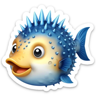 A blowfish puffs up to protect itself, showing off its spiky charm in the ocean sticker