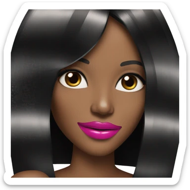 Naomi Campbell long black hair smiling pink lipstick  sticker