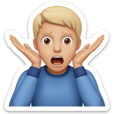 mouth open scared face with 2 hand stay on face, with clothes sticker