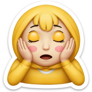 an emoticon holding its head with both hands out of exhaustion sticker