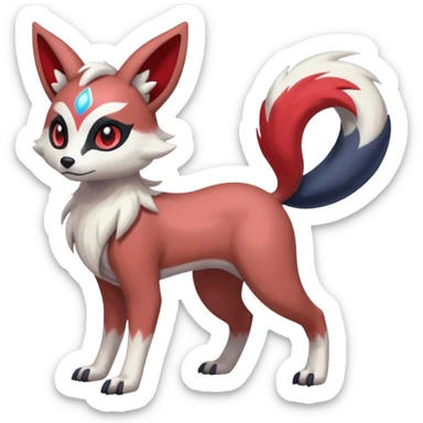 Colorful Skilled Adept Graceful Asian Painted Meloetta-Furret-Lycanroc-Absol-Zangoose-fusion-hybrid-creature (full body) sticker