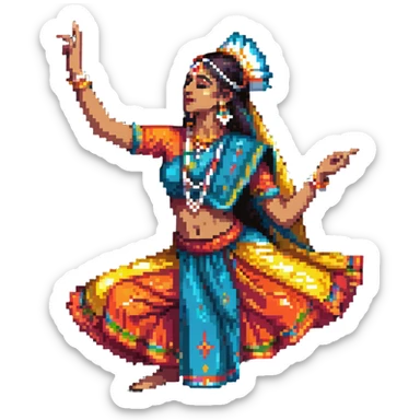 Indian dancer with expressive hand gestures, bright costume sticker