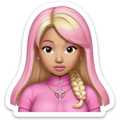 Nicki Minaj wearing a pink outfit with hair that is half blonde and half pink sticker