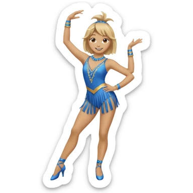 blue jazz style dance costume with tassels on dirty blonde full body sticker
