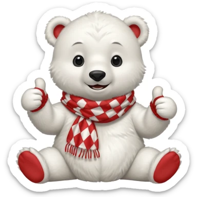 baby Polar Bear, smiling, thumbs up, wearing red Checkered Triangle scarf sticker