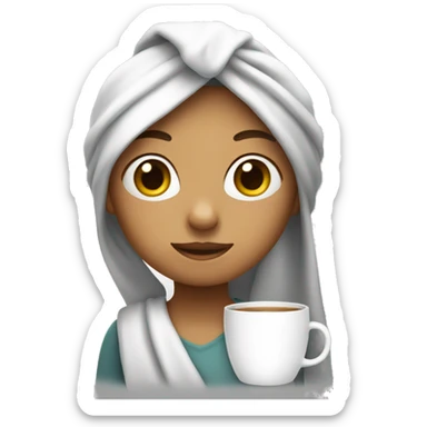 girl with towel on head and holding a mug sticker