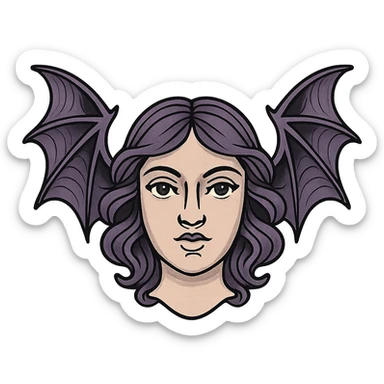 face with purple bat wings, digital illustration sticker