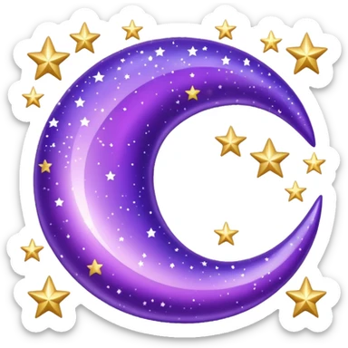 Beautiful sparkly glittery shiny pretty Violet crescent and stars scenery aesthetic decorations sticker
