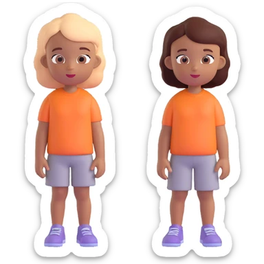 Slightly increase the volume of the upper body of the girl, separate the girl and the boy from each other, and make the skin color the same for both characters. Maintain the cartoonish 3D style. sticker